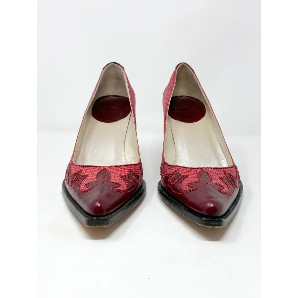 Vintage Dior Galliano‎ Red Leather Pumps Y2K Pointed Toe Heels 37.5